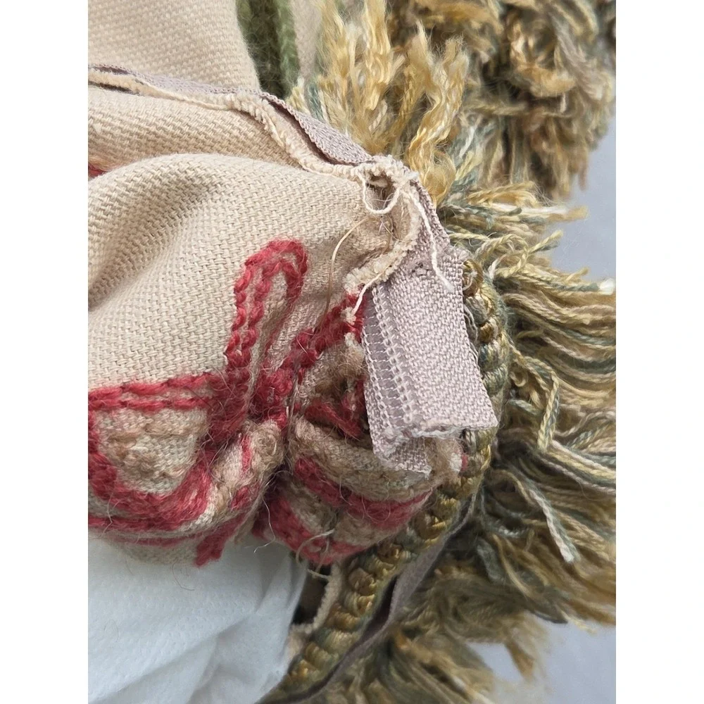Crewel Embroidered‎ Pillow Fringe Jacobean French 20
